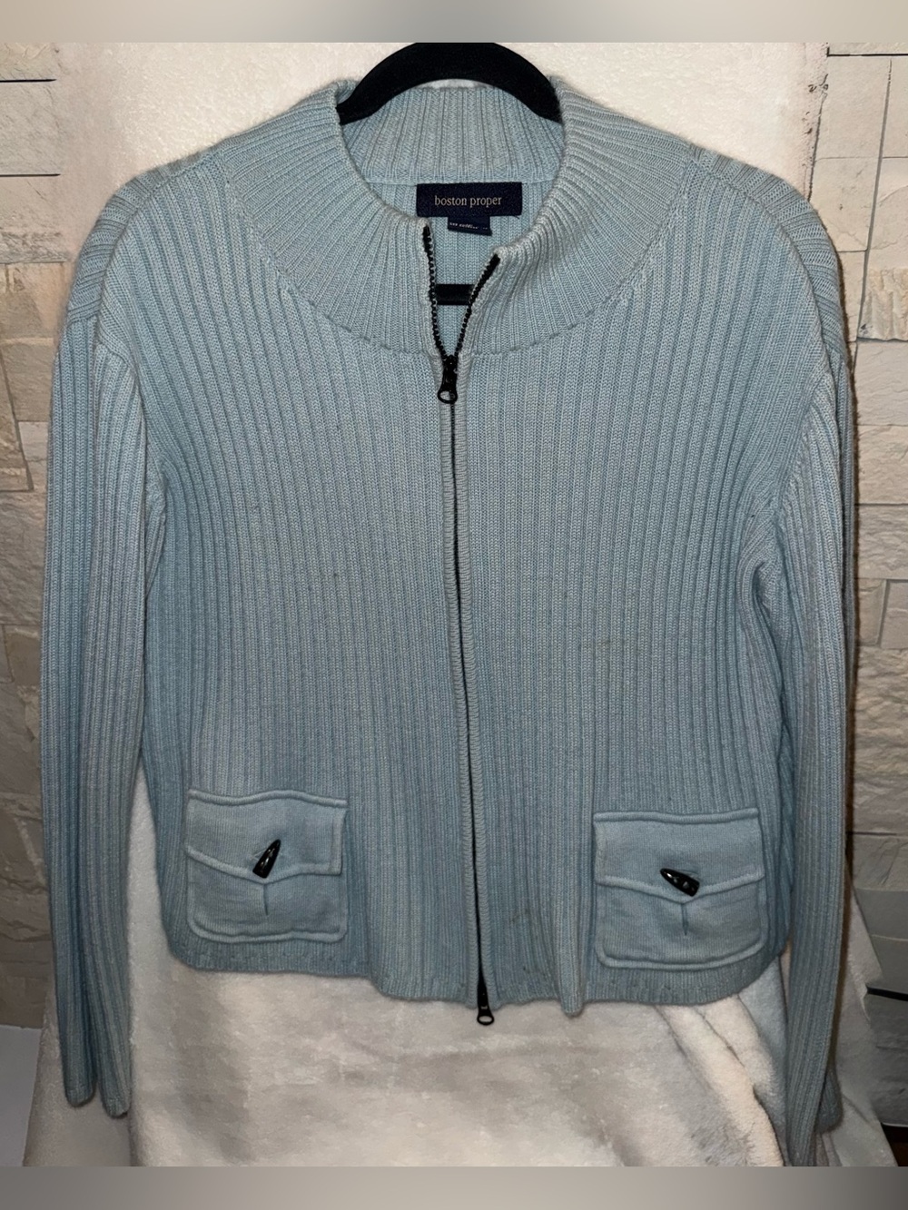 Boston Proper Pale Blue Ribbed Zip Cardigan